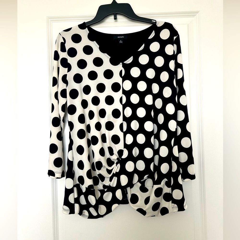 Women’s Alfani Black White Polka Dot Blouse - Size Medium